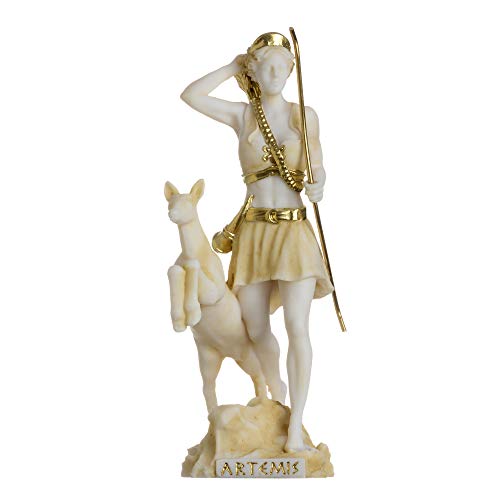 Goddess Artemis Diana Greek Statue Nature Moon Gold Tone Alabaster 6.69