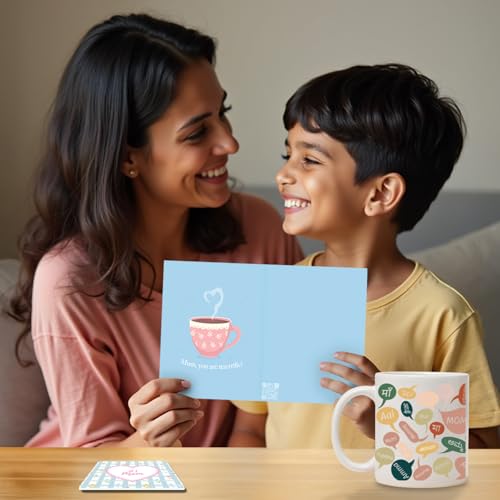 Image of Party Propz Mothers Day Gift for Mom - 3 Pcs Card for Mothers Day and Coffee Mug for Mom with Coaster, Mother's Day Greeting Card and Coffee Mug (Set of 1 Gift Box)