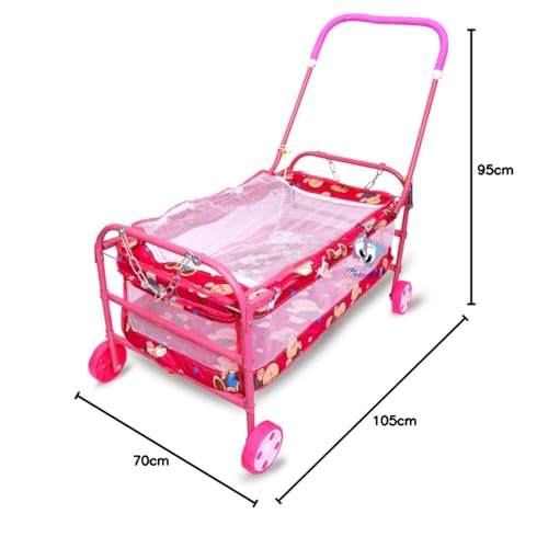 Image of Avani MetroBuzz Baby Swing Mosquito Net Jhula Palna Stroller Swing for Born Baby 1-2 Years Babies-Newborn Baby Cotton Baby Sleep Baby Bedding Swings with Wheels (Pink)