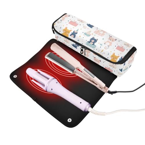 Bolsa de viaje para herramientas de pelo con estampado de animales, resistente al calor, para planchas, rizadores y accesorios de cuidado capilar miniatura 2