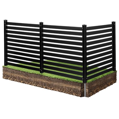 VEVOR 3 Panels Outdoor Privacy Screen 50 x 48 in Air Conditioner Fence with 27.6 in Ground Stakes Pool Equipment Enclosure Vinyl Privacy Fence Ideal for Trash Can and A/C Units Black