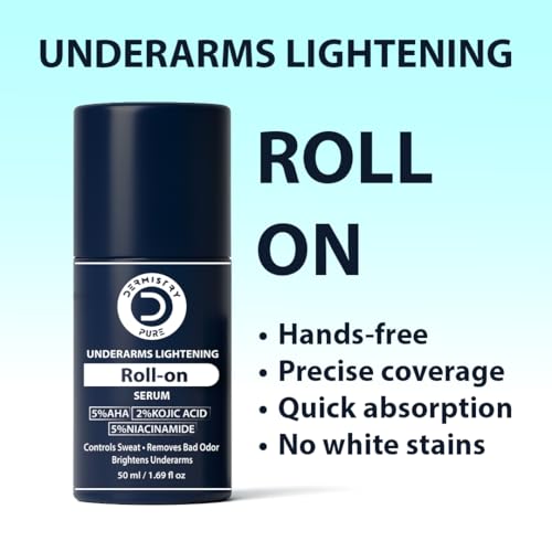 Image of Dermistry Pure 5% AHA 2% Kojic Acid Underarm Deodorant Roll On Serum with 5% Niacinamide & Licorice for Sweat Control Bad Odor fades Dark Spots Pigmentation & Brightens skin for Men & Women Daily Use 50ml