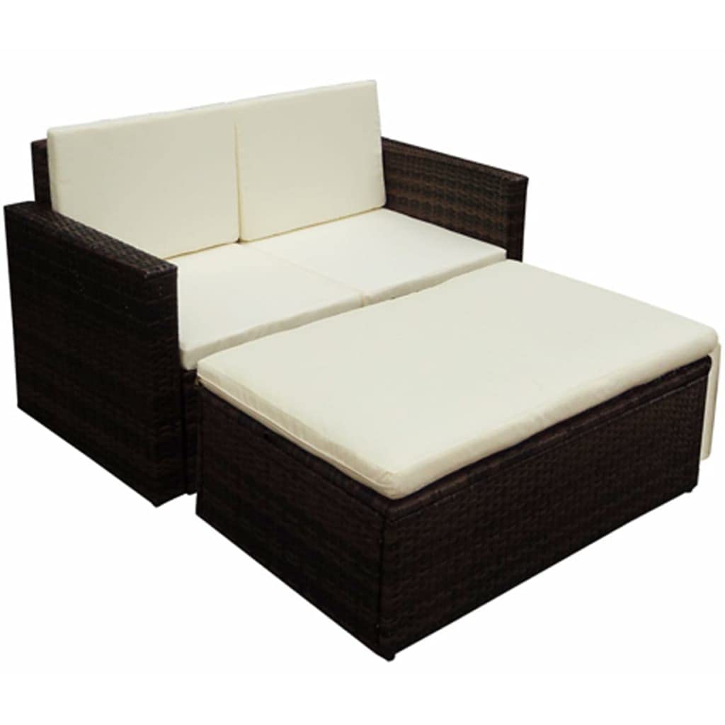 Salon de jardin haut de gamme en polyrotin marron tressé main avec coussins denses