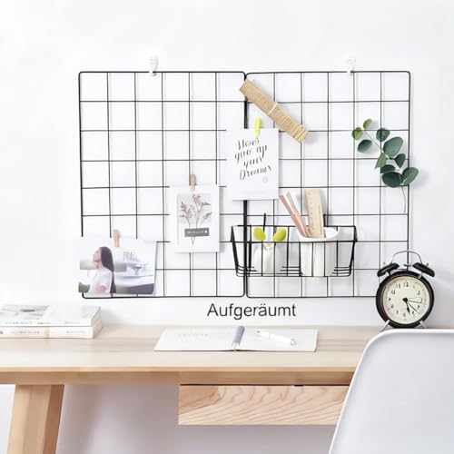 2er-Pack Wandgitter Schwarz, Multifunktionale Gitterwand, DIY Eisen Gitter der Fotowand Dekoration, Pinnwand Foto an der Memoboard Hängen in der Küche, Büro und so weiter (30 * 40 cm)