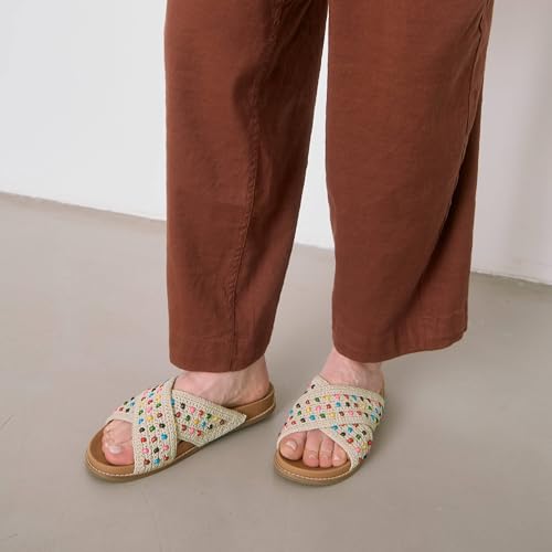 Image of The Sak Penelope Slide Sandal - Women's Flat Fashion Slides with Soft Cushion Sole -Hand Crochet Slip On Sandals For Everyday