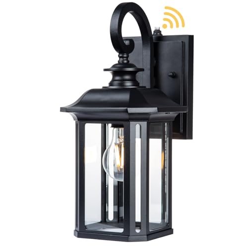 Image of JYZ Dusk to Dawn Outdoor Wall Lighting, 19 Inch Large Exterior Porch Light Fixture, Waterproof Outdoor Wall Mount Lantern, Classic Black Sconce Lamp Outside for House Doorway Garage Patio Yard