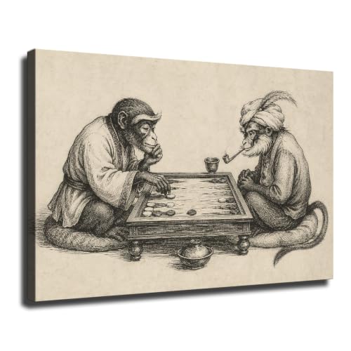 Vintage Monkey Game Canvas Wall Art (Framed,24×36 inch)