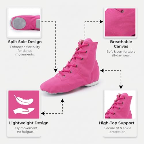 Image of MSMAX Womens Jazz Dance Boots Lace Up High Top Character Shoes for Women - Split Sole Ankle Boots for Jazz, Theater, Stage Performance & Costume