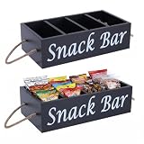 Xbopetda Snack Organizer for Countertop, 2 PCS Snack Basket with Handles, Snack Holder Tray Pantry Storage Container for Snack bar organizer Movie Night, Cabinet Kitchen Organizer and Storage (Black)