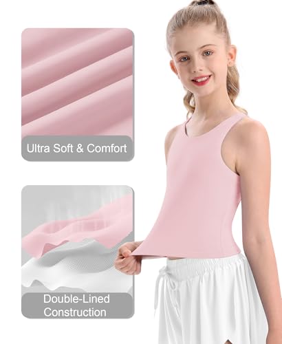 Image of DOCUMO Girls Tank Tops Double Lined Racerback Crop Tops for Kids Sleeveless Workout Tops for Dance, Yoga, Running, Sports