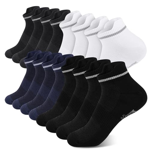 ZESTPIE 16 Pares Calcetines Hombre calcetas Deportivas Corre Calcetine Algodon Premium Suaves y Resistente para Uso Diario, Deportes, Senderismo(4negro+4blanco+4azul+4gris)