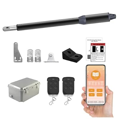 Gyxel C01-L Smart Automatic Gate Opener Kit, App Compatible Single Swing Gate Opener-Up to 14ft Long or 440lb, Electric Gate Opener for Driveway Single Swing Gate with Long-Range Gate Remote and More