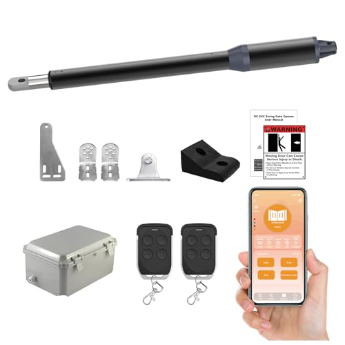 Gyxel C01-L Smart Automatic Gate Opener Kit App Compatible Single Swing Gate Opener-Up to 14ft Long or 440lb Electric Gate Opener for Driveway Single Swing Gate with Long-Range Gate Remote and More