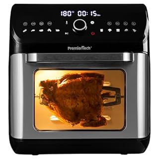 PremierTech Friggitrice Ad Aria Senza Olio, da 12 Litri, Extra Large, 10 Programmi, Display Digitale, Menù Touch, Timer 60, Accessori per Cucinare, Vassoi, Cestello Rotante, Senza BPA e PFOA, PT12LAF