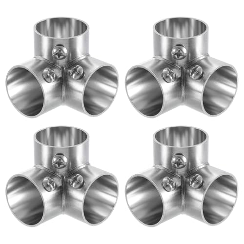 uxcell 4Pcs 90 Degree 3-Way Elbow Pipe Fitting Connector, Fit 1 Inch(25mm) OD Pipe Stainless Steel Structural Pipe Connector Chain Link Fence Clamp