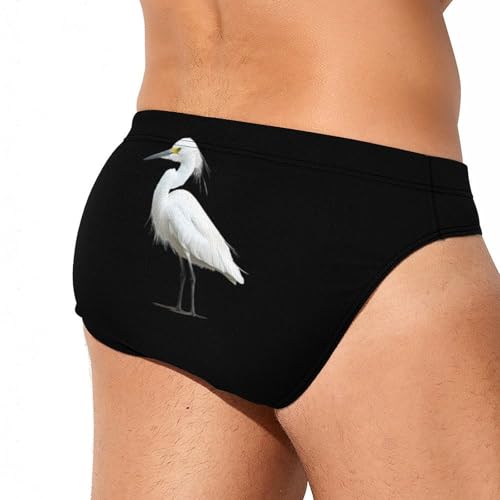 White Snowy Heron Printed Swim Briefs for Men Sexy Bikini Swimwear Elastic Beach Trunks Bathing Suit4