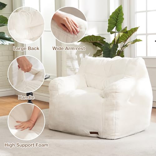 Image of Hobestluk Bean Bag Chair for Adult Small Bean Bag Chairs with Arms Furry Beanbag Chair with Foam Filler Stuffed Bean Bag Sofa for Reading in Bedroom Living Room and Dorms(White)