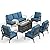 SUNSHINE VALLEY 6 Piece Black Metal Outdoor Patio Furniture Sets with Firepit Table, Patio Conversation Sets 1 3-Seater Sofa, 4 Single Sofa with 5.75" Extra Cushion Backyard Furniture for Deck, Navy