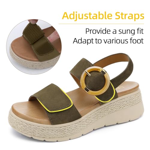 Image of UBFEN Womens Espadrille Platform Sandals Low Wedge Heel - Orthopedic Arch Support, Cushion Insole, Comfortable Dressy Buckle Sandals for Walking and Vacation