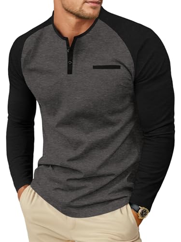 Sailwind Mens Cotton Henley Shirts Long Sleeve Casual T-Shirts Lightweight Button Pullover Shirts with Pocket