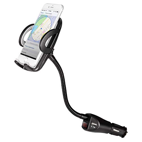 Amoner Phone Holder for Car, Adjustable Car Phone Mount 4-in-1 Cigarette Lighter Car Phone Holder with Dual Port USB Charger Compatible iPhone X 8 7, iPad, Galaxy S9 S8, Mate20 P30, HTC, GPS and More