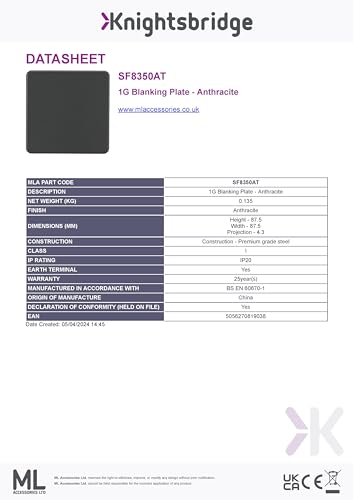 Screwless 1G Blanking Plate - Anthracite, Antracite - Image 3