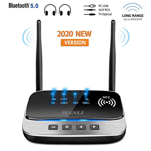 Bluetooth 5.0 Transmitter, MANLI 3 in 1 Bluetooth Transmitter Receiver 265FT Long Range