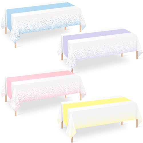WNINK 4 Pcs Pastel Color Tablecloths 54 x 108 Blue Pink Yellow Purple Table Cloth for Birthday Baby Shower Wedding Bridal Shower Picnic Camping Parties