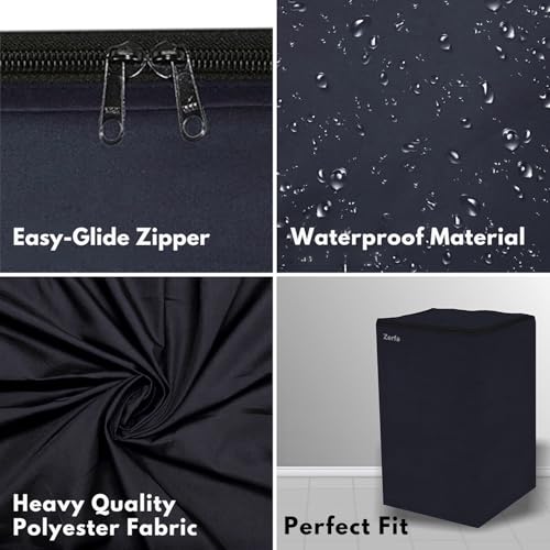 Image of Zerfa Waterproof, Dust-Proof, Sun-Proof Top Loading Fully Automatic Washing Machine Cover Fit and Suitable for all Brand Universal Cover - Black (Dimension - 63 x 63 x 93 CM)