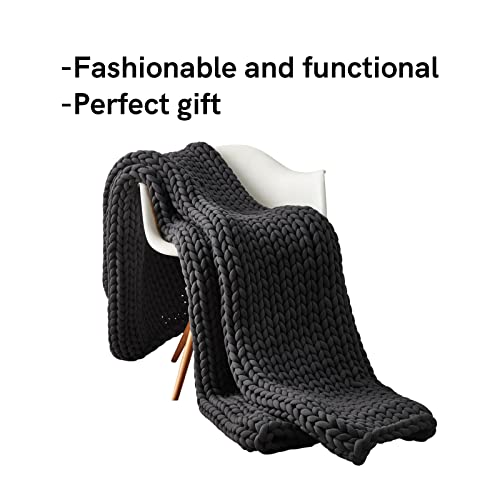 YnM Weighted Blanket, Handmade Chunky Yarn Knitted Design, Soft and Cozy, Temperature Regulating and Breathable, Machine Washable Throw for Sleep or Home Decor (Dark Grey, 50x60 Inch, 10lbs)