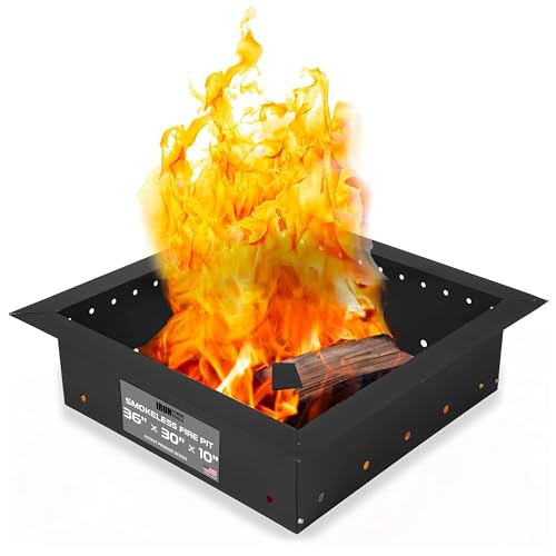 Image of Iron Forge Tools Smokeless Outdoor Fire Pit Ring Insert 36 Inch Square | heavy duty steel, permanent fire pit rings, backyard bonfire, smokeless firepit, 30 inch inner ring, square pit liner insert