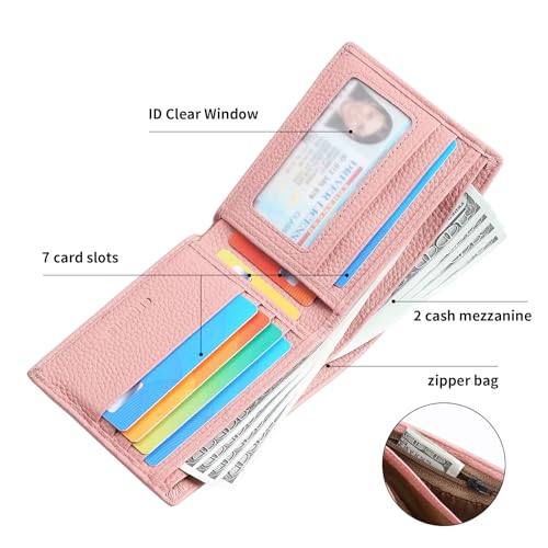 Ultra Slim Small RFID Wallet for Women, Leather Tiny Thin Bifold Pocket Ladies Wallet Short Wallets for Women (Pink)2
