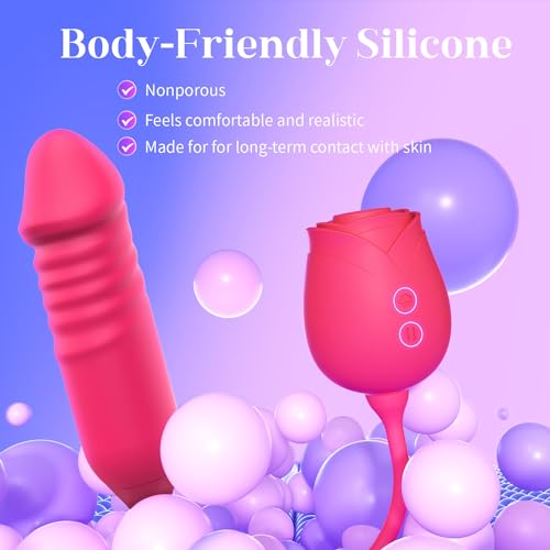Image of MOOLIGIRL Rose Toy Women Sex Toys, Sucking Vibrator & Thrusting Didlo with 10 Vibration Modes, APP Control Clitoral, Nipple Sucker & Anal, G-Spot Stimulator, Adult Toy with AI Lover for Solo & Couples