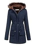 Meaneor Women's Hooded Warm Winter Faux Fur Lined Parkas Long Coats, Navy Blue, XL