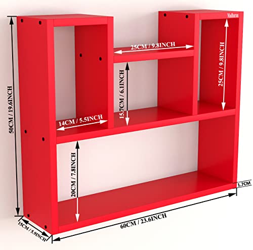 Image of Madhuran Wood Riya Books Cum Display Wall Rack Shelves Set of1 Red