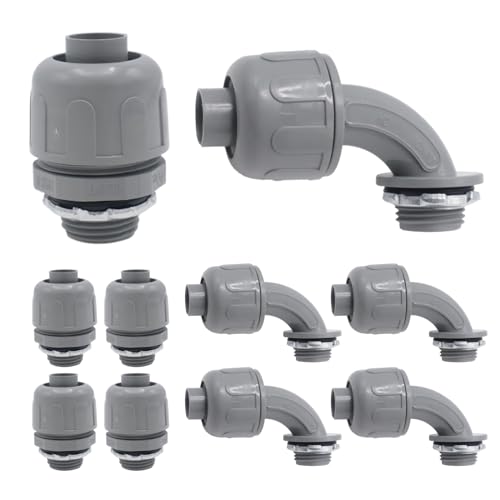Joyangy 10Pcs 1/2 Inch NPT Liquid Tight Nonmetallic Electrical Conduit Connector Fittings, PVC Flexible Straight and 90 Degree Elbow Conduit Connectors for Indoor Outdoor Use
