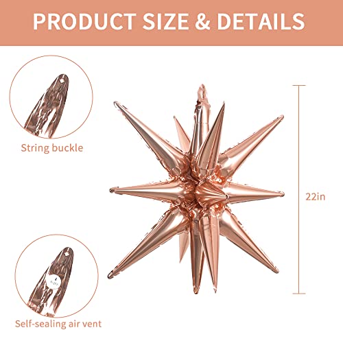 Image of TONIFUL 4 Pcs Explosion Star Balloons Rose Gold Foil Balloon Party Decor | 22 Inch Large Mylar Star Balloon for Girls Women Birthday Wedding Bridal Shower Baby Shower Anniversary Photo Booth Supplies