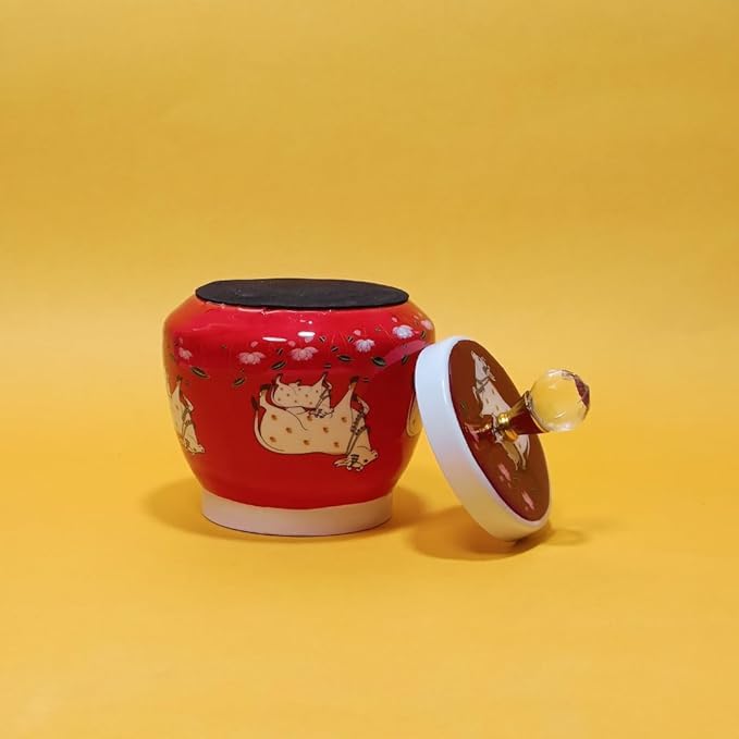 Image of Pichwai Metal Jar: Vibrant Elegance with Handle 4 Inch