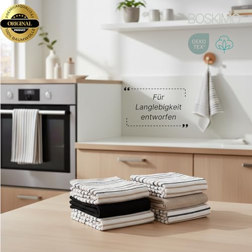 Strofinacci Cucina Premium Cotone – Set 6 Panni Cucina in Microfibra e Spugna, Canovacci Assorbenti in Cotone, Panni Pulizia (Aura Beige) - immagine 4