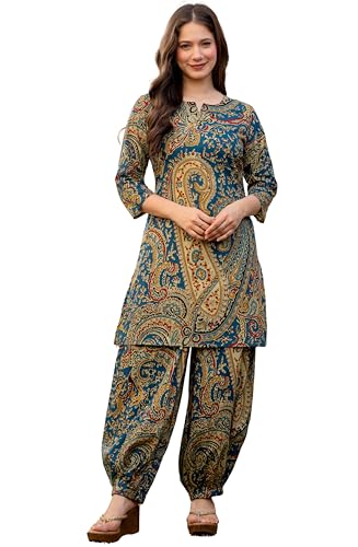 Image of rytras Women Woman Pure Cotton Printed A-Line Kurta Sets with Palazzos|Kurti Set for Woman|Cord Set for Women Cotton