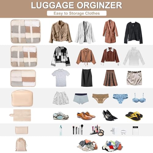 Image of BEHAHAI 7 Pcs Travel Oraganizer Packing cubes kit, Sapace Saver Multi use Bag for Men and Women, Clothes packing cubes for travel, Cupboard Oraganizer cubes. (BEIGE)