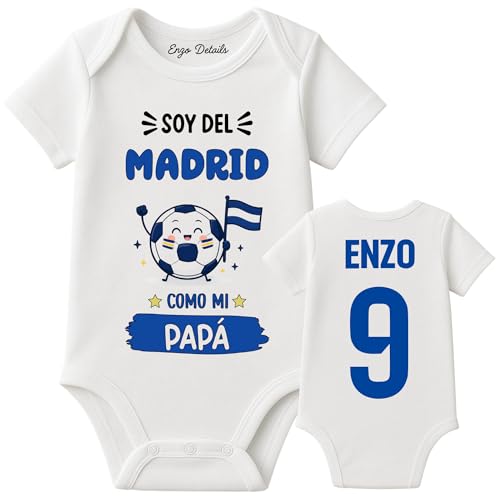 Enzo Details Body bebé Madrid personalizado | 100% Algodón | Personalizado a tu gusto | Manga larga/corta | Regalos para bebés (0 3M)