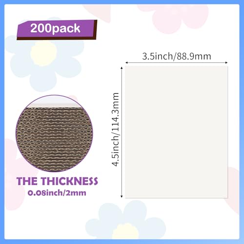 Image of RLAVBL 200 Pack 3.5x4.5 White Corrugated Cardboard Sheets, Flat Cardboard Inserts for Shipping, Mailing, Packing, DIY Crafts