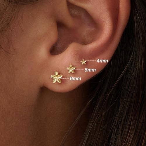 Tiny Flat Back Earrings for Women - 14K Gold/White Gold Cute Small Screw Flatback Stud Earring, Everyday Wear，3 Pair2