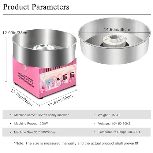 Image of 1000W Commercial Cotton Candy Machine,3-4 Per Minute | 38cm Stainless Steel Bowl, Easy Double Switch, Sugar Scoop, for Carnival Party Commercial Events (US Plug)