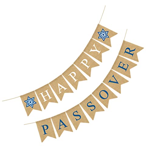 LUOZZY Banner de páscoa feliz de estopa festa de feriado judaico pendurado bandeira de estopa corrim
