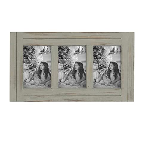 Rustic Distressed 3 Picture Photo Frames Collage 4X6 Wall Mounted Craftsmanship, Hanging Horizontal And Vertical, Gift For Halloween, Thanks Giving Day, Birthday, Anniversary, Christmas, New Year, Mother's Day(Grey) #TOP23