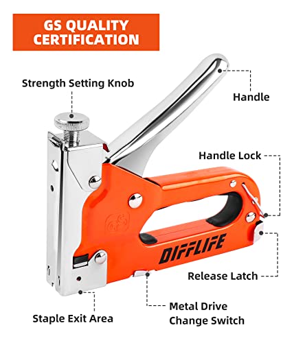 Difflife Staple Gun Heavy Duty, 4-In-1 Stapler Gun With 2400 Staples, Manual Brad Nailer Power Adjustment Stapler Gun For Wood, Crafts, Carpentry, Decoration Diy #TOP1