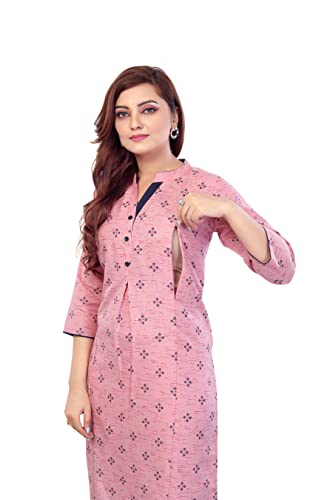 Image of B2F Women's Printed Cotton Straight Maternity Kurti with Zipper, Feeding Kurta for Pre and Post Pregnancy, Combo Pack