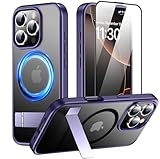 SPIDERCASE Magnetic for iPhone 16 Pro Case, with 2 Pcs [Tempered Glass Screen Protector] [ Military Grade Drop Protection] Invisible Kickstand Slim Case Triggers for iPhone 16 Pro 6.3', Purple